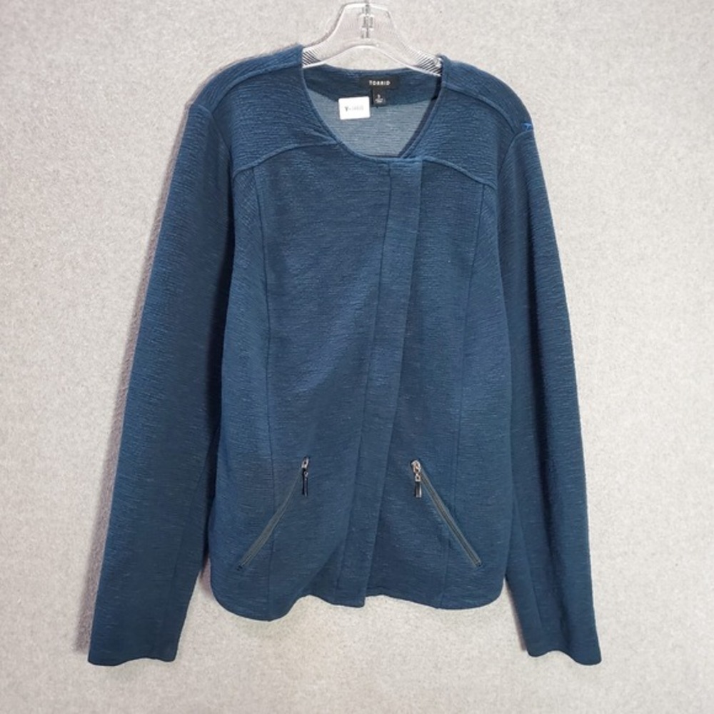 Torrid Women Jacket 3 Blue Off Center Full Zip Pockets Long Sleeve